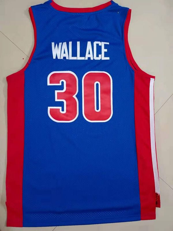 Cheap Men Detroit Pistons 30 Wallace Blue Throwback 2021 NBA Jersey